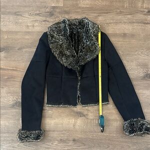 Express Black almost suede Jacket with Faux Fur Trim REVERSIBLE Size 2